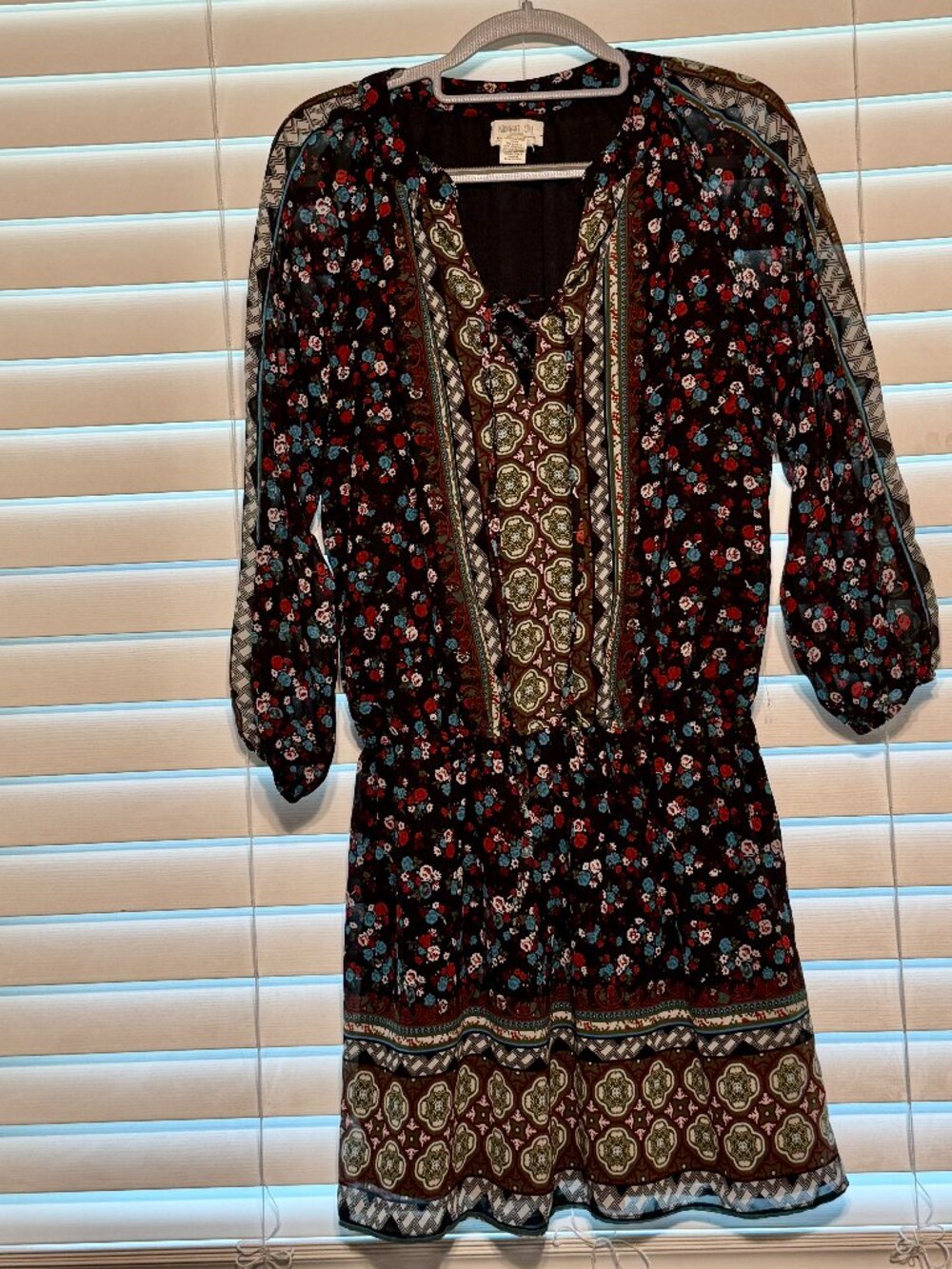 Boho Floral Patchwork Peasant Dress Tunic Small